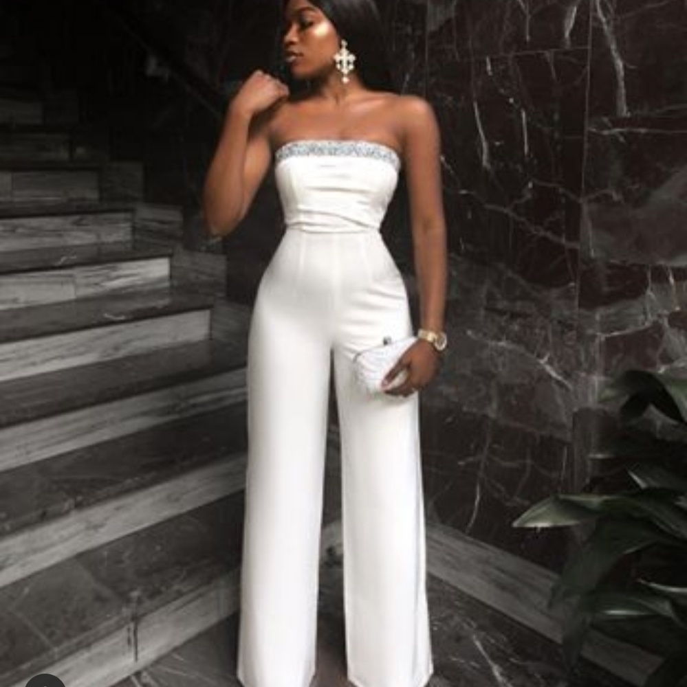 Stunning strapless white jumpsuit